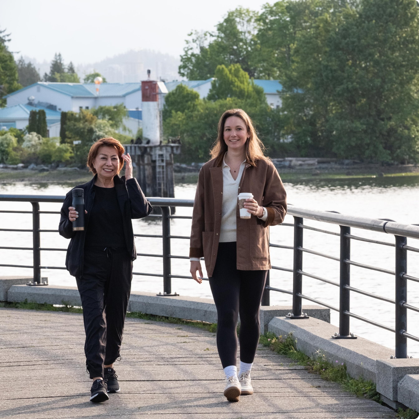 Dexcom Warriors Charlotte and Anette walking along boardwalk