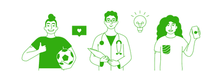 vector images of doctor, soccer player and person holding phone