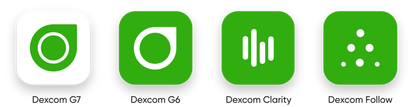 Icons for Dexcom G7, Dexcom G6, Dexcom Clarity, and Dexcom Follow
