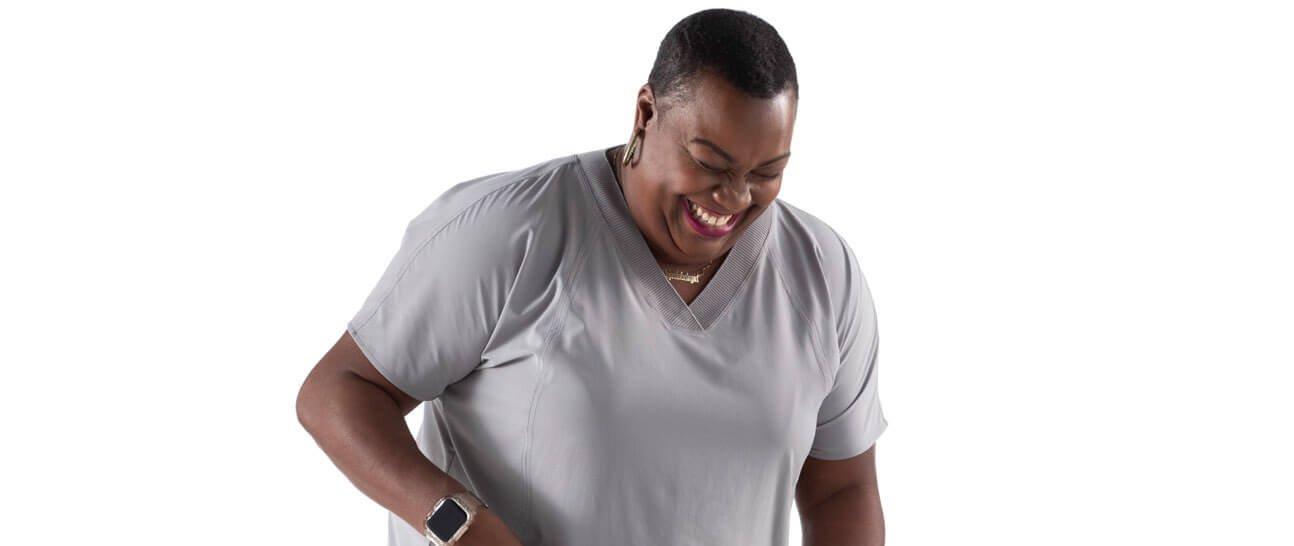 Headshot of Kylene wearing a smartwatch with g6 app