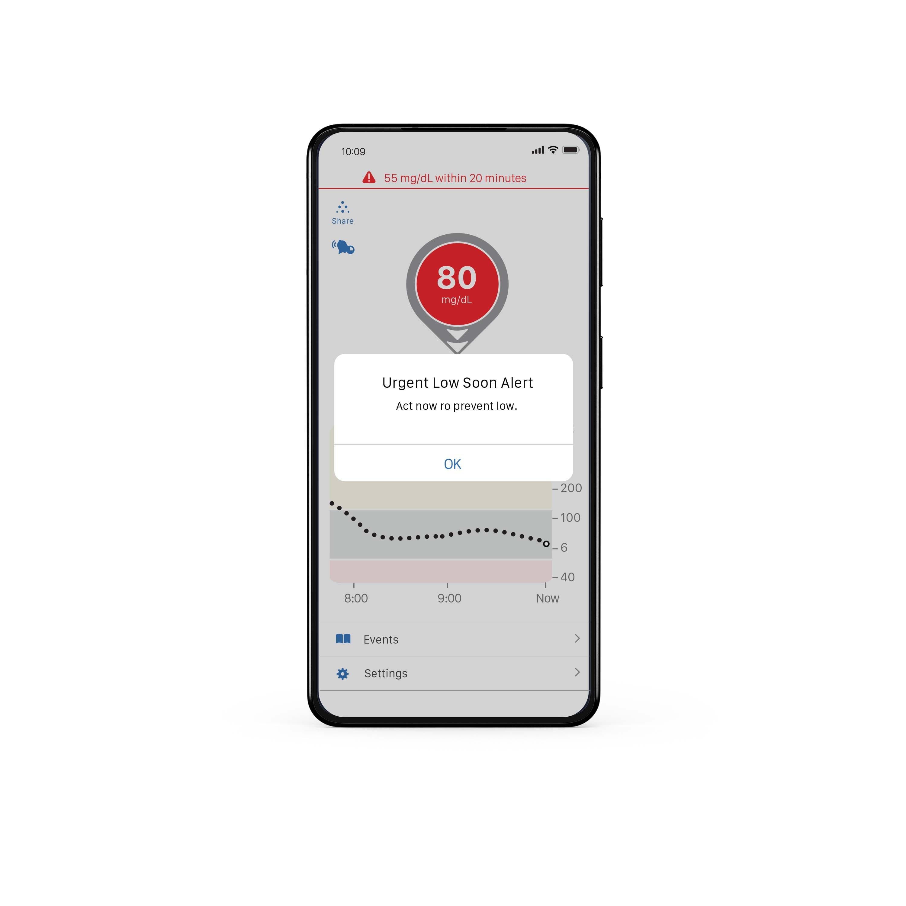 Dexcom G6 CGM 20 minute advance alert