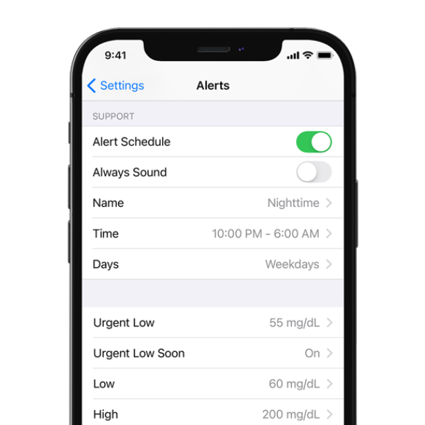 Customize your alerts schedule with Dexcom G6 CGM