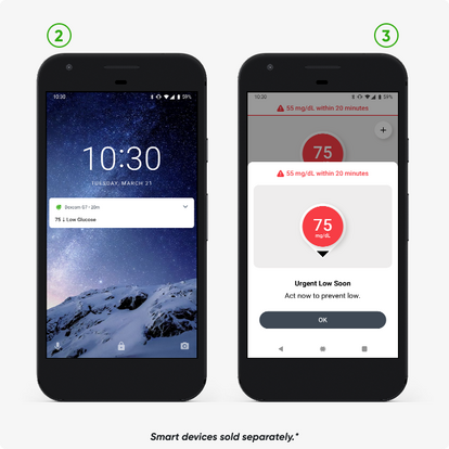 android phones showing dexcom app alerts