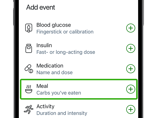 event logging screen on dexcom app