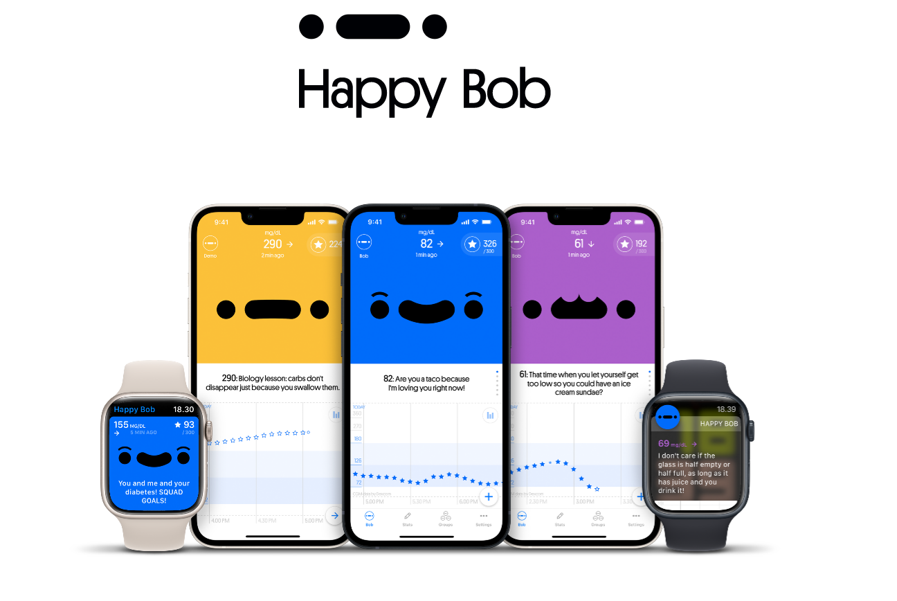 happy bob screen on multiple smart phones and watches