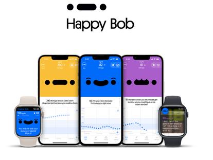 happy bob screen on multiple smart phones and watches