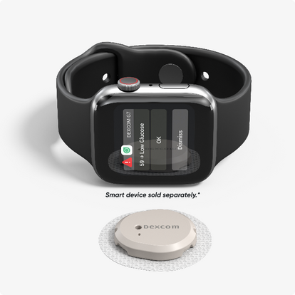 apple watch with apps screen shown and dexcom sensor