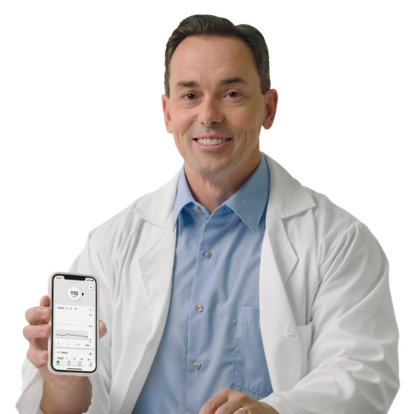 Dr. Michael Helle, T1D Endocrinologist showing Dexcom CGM on mobile phone