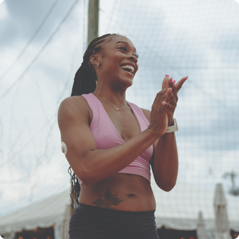 Dexcom Warrior playing volleyball wearing Dexcom G7