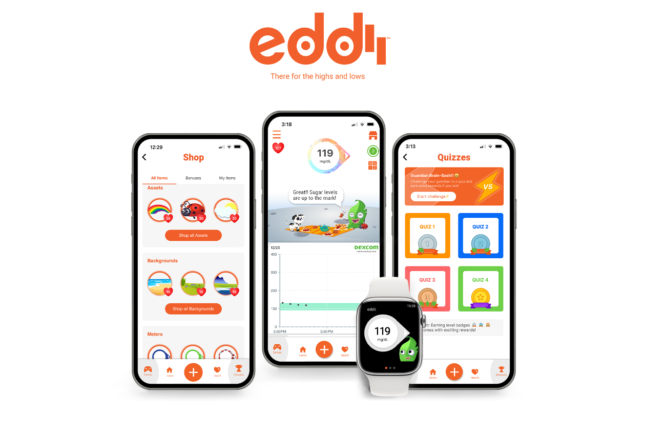 eddii health logo and app screens
