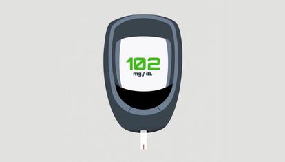 glucose meter showing 102 reading