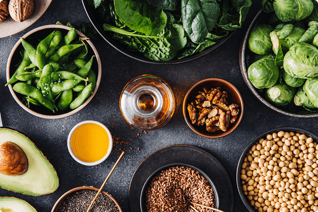 Assortment of grains and vegetables on a table