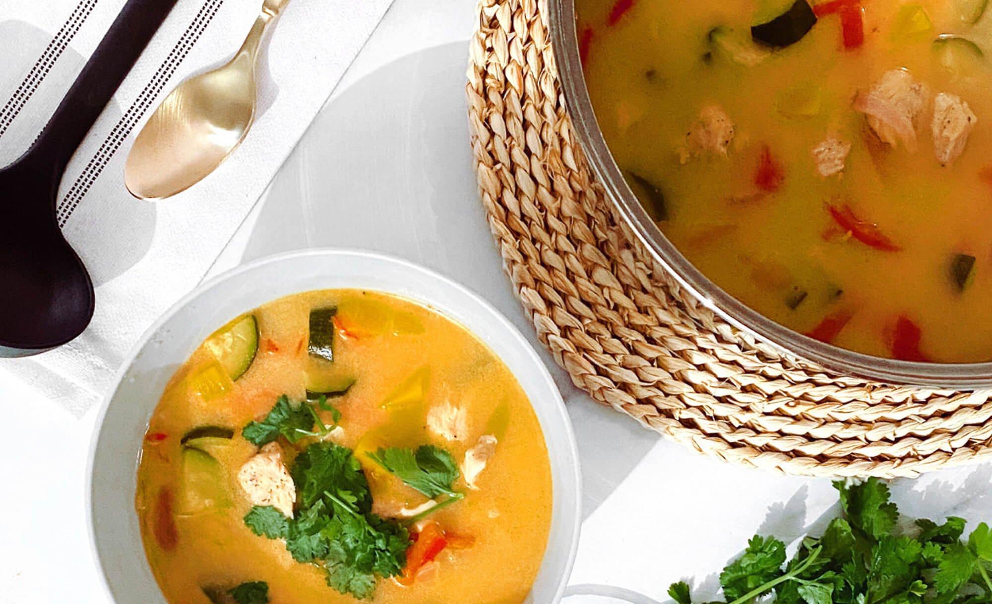 Bowl of soup on table