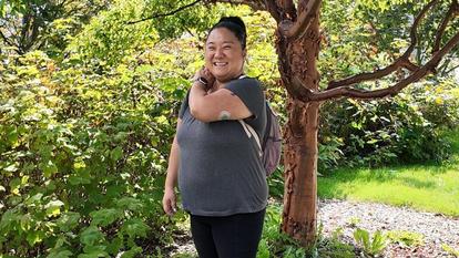 Monica hiking outside