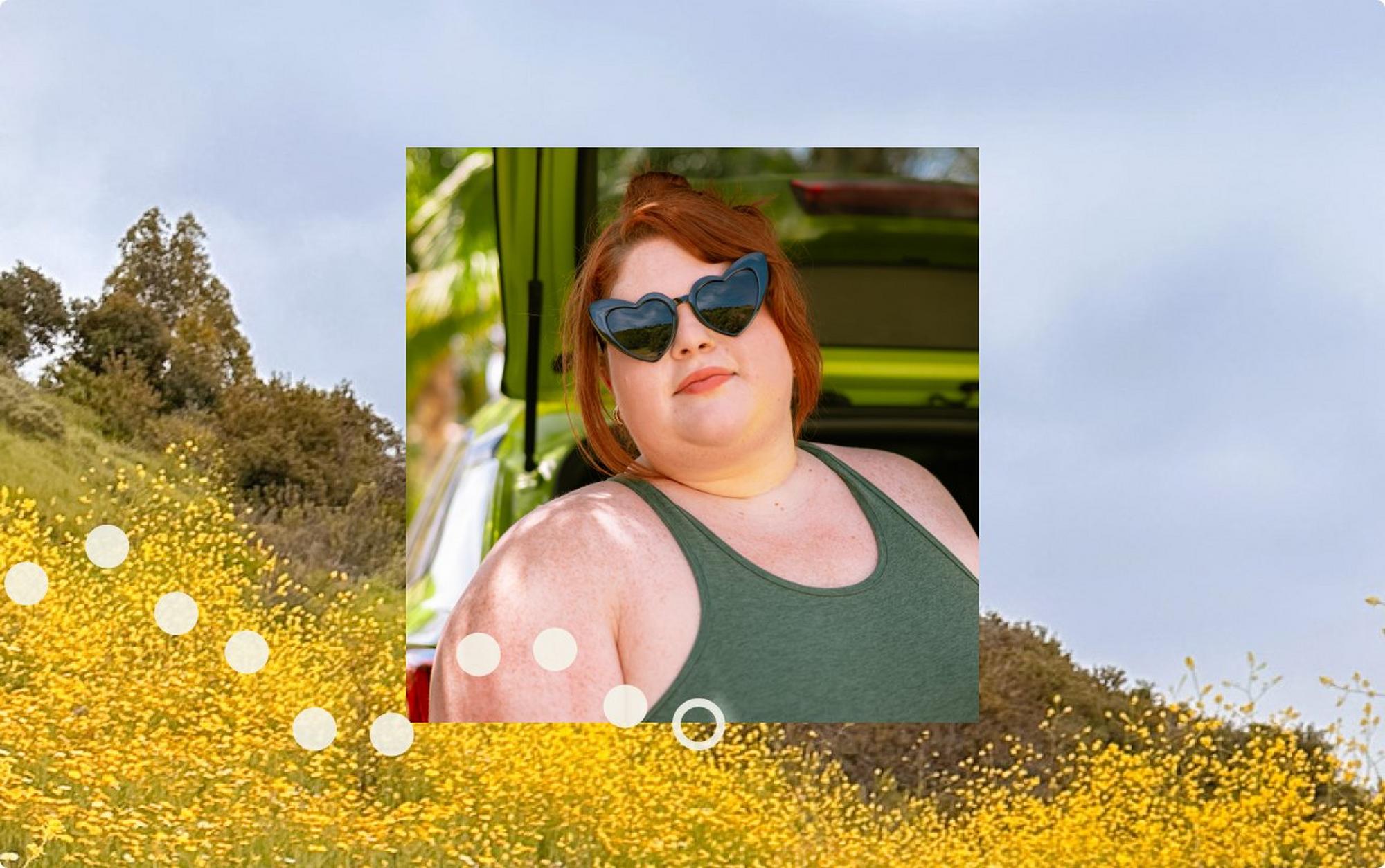 Victoria wearing heart sunglasses