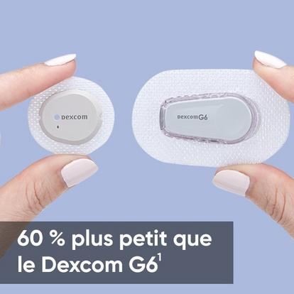 Close-up comparing the sizes between Dexcom G7 and Dexcom G6