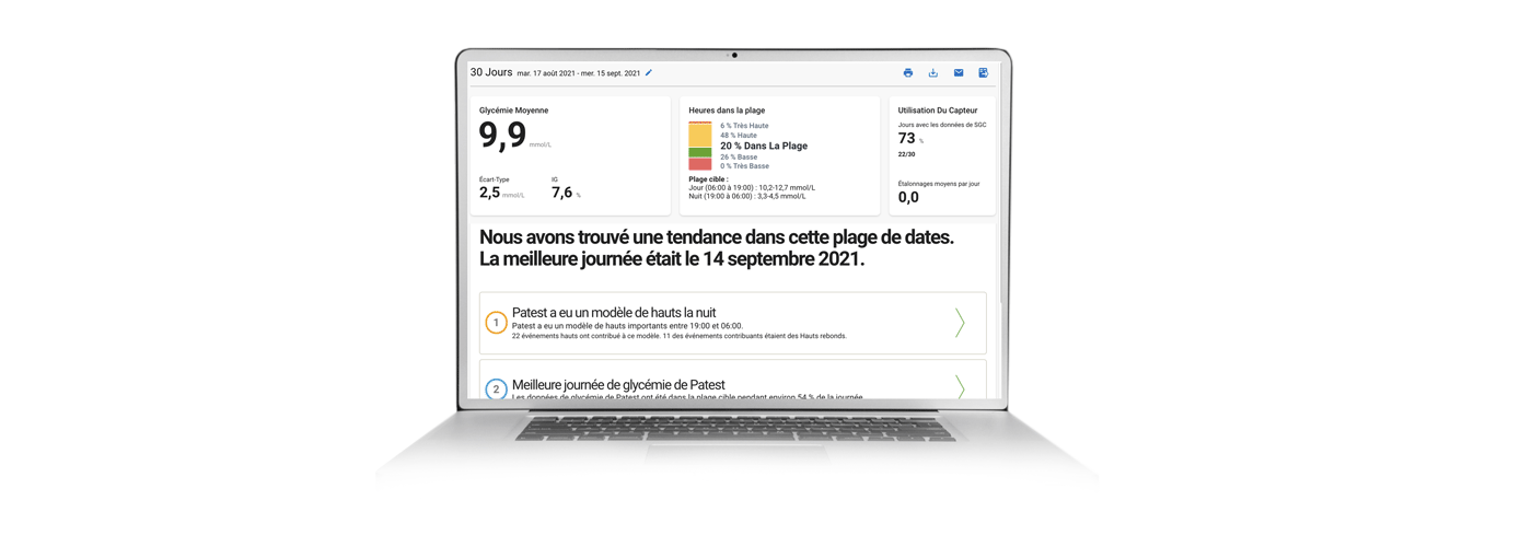 Logiciel Dexcom CLARITY sur l'ordinateur portable