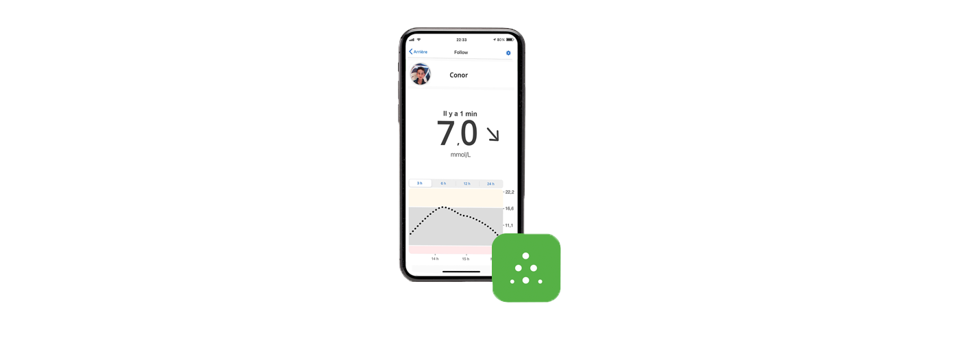 Application Dexcom Follow dans un téléphone