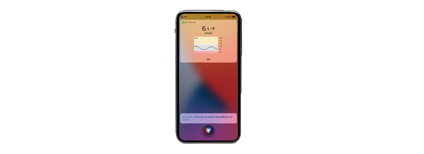 Image de Siri montrant votre taux de glucose