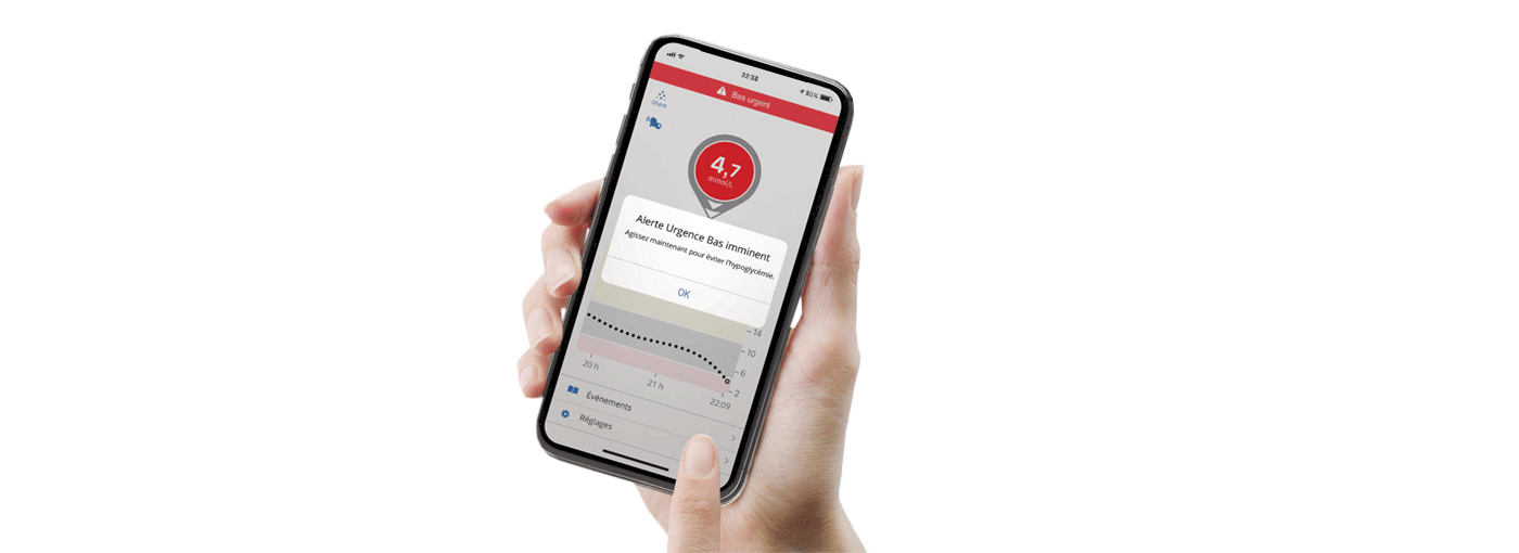 Alerte urgente de niveau bas dans l'application Dexcom G6