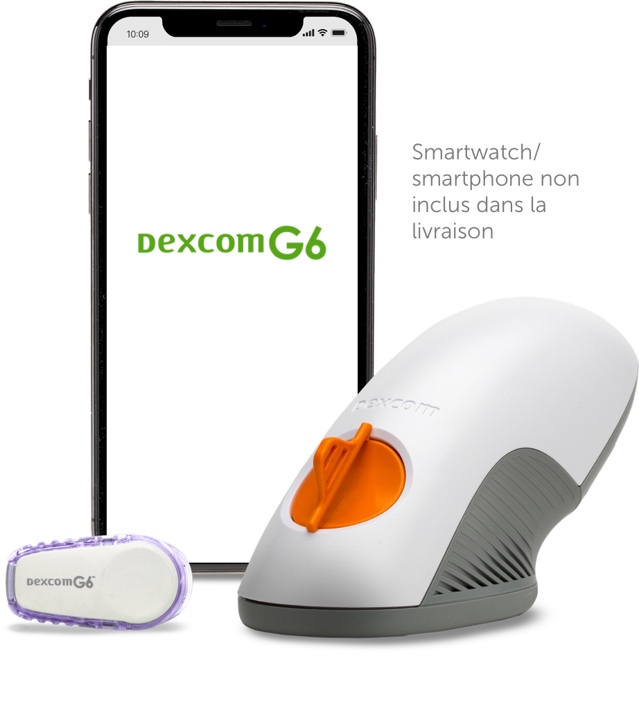 Application, capteur et applicateur Dexcom G7 - Appareils intelligents vendus séparément. Pour consulter une liste des appareils compatibles, allez à dexcom.com/compatibility