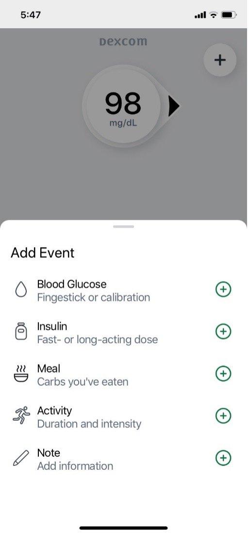 How do I log events in the G7 CGM app?