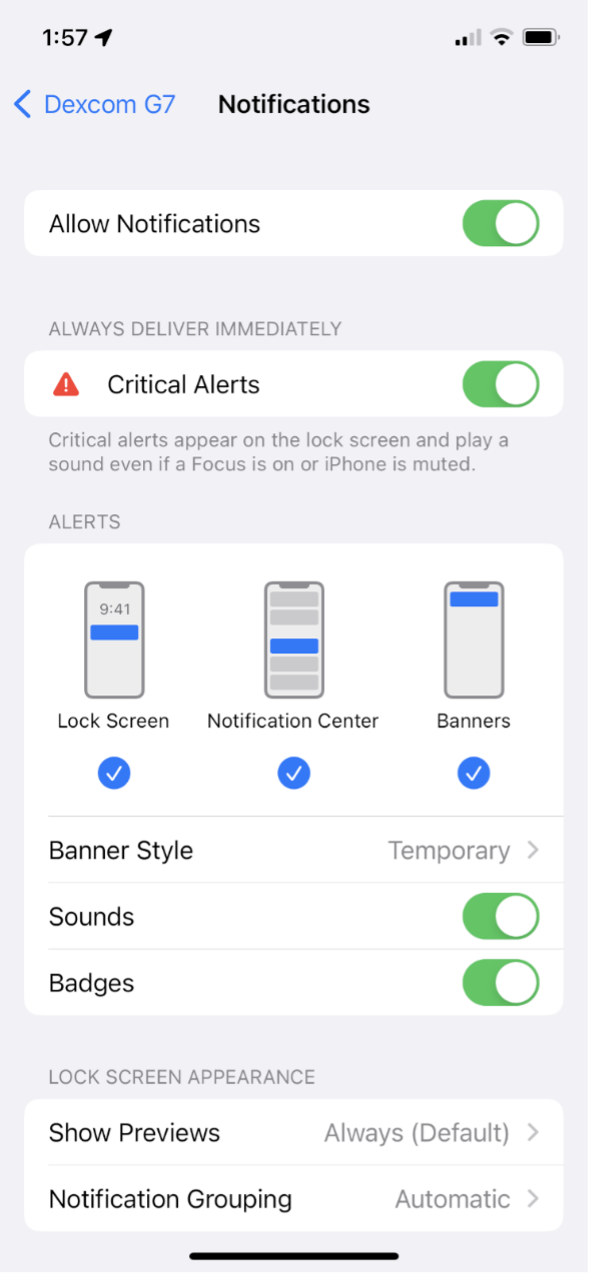 Do I have to turn on my G7 Critical Alerts if i have an iOS device