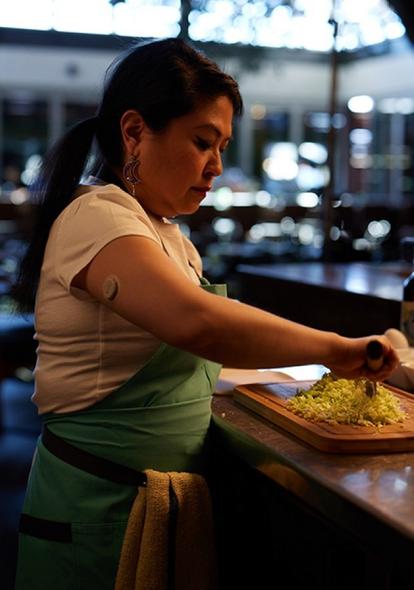 A chef cooking