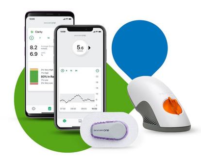 iPhone and Samsung smartphone with Dexcom one devices