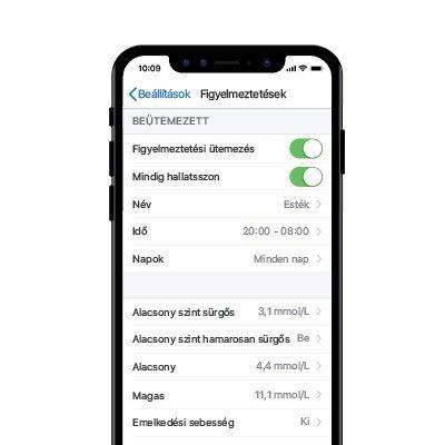 Okostelefon figyelmeztető ütemezést mutat az idővel és a leolvasásokkal