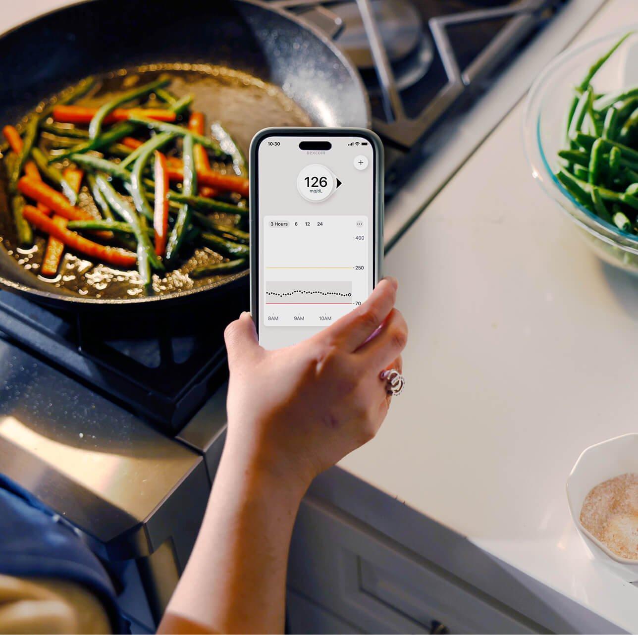 Smartphone showing the Dexcom G7 app
