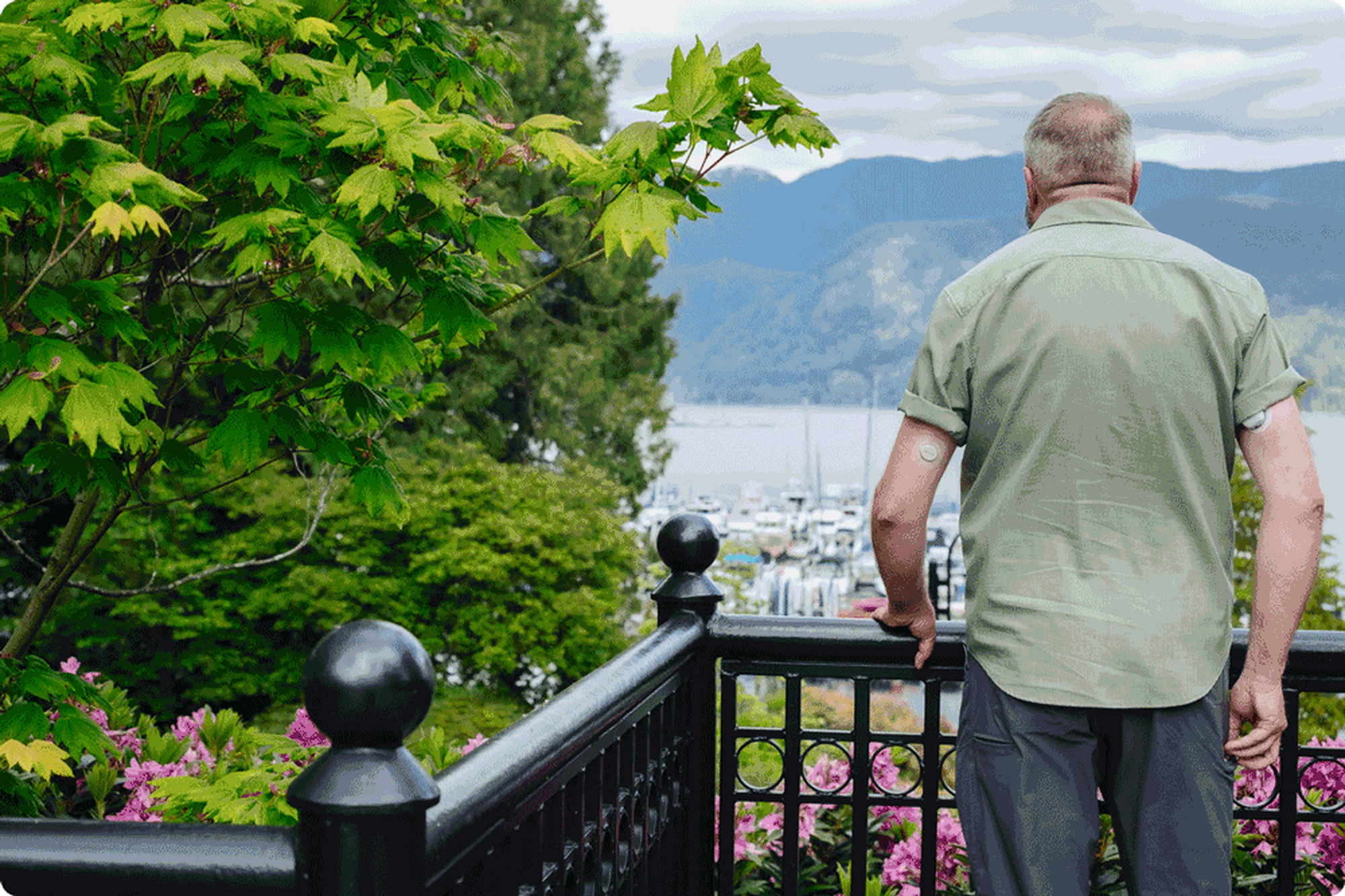 Man looking over a railing