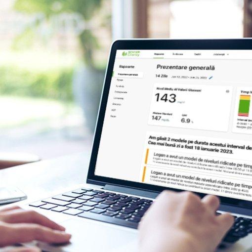 Dexcom Clarity account dashboard on a laptop
