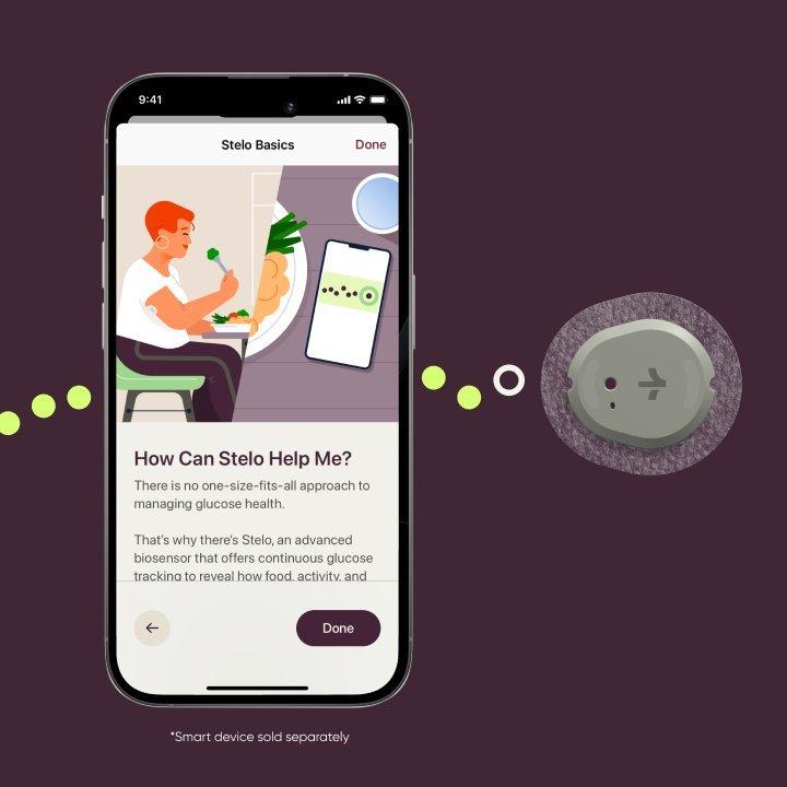 stelo app on smartphone and stelo sensor