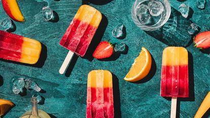 Orange and strawberry popsicles