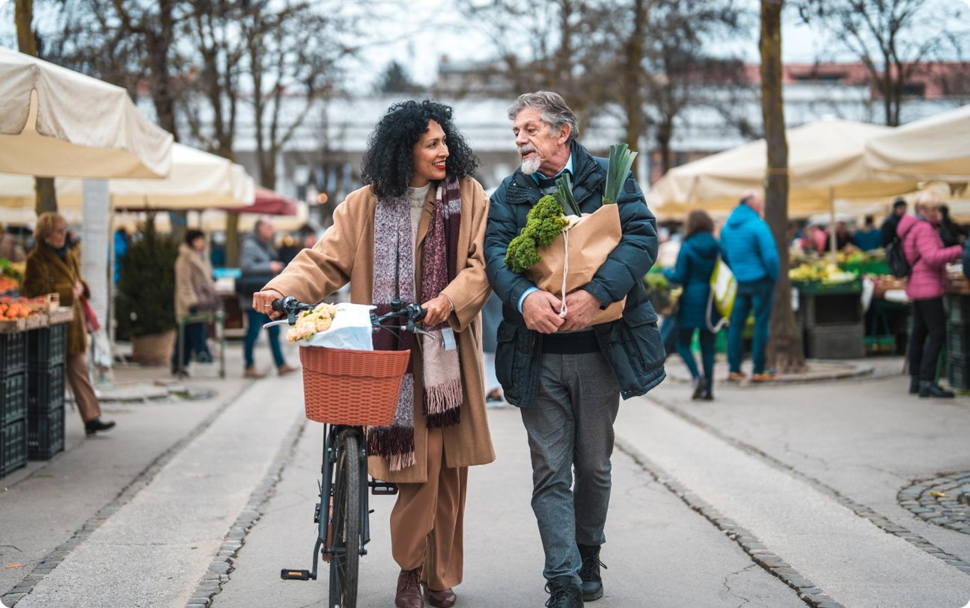 Man and woman shopping at farmers market