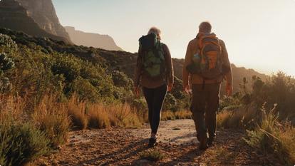 two people hiking