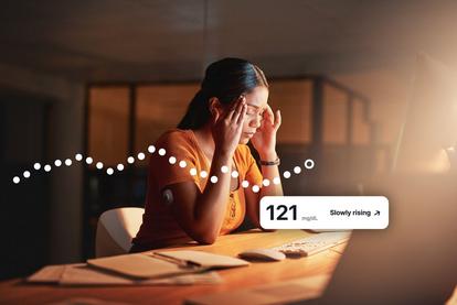 woman stressed, note - 121 mg/dl slowly rising