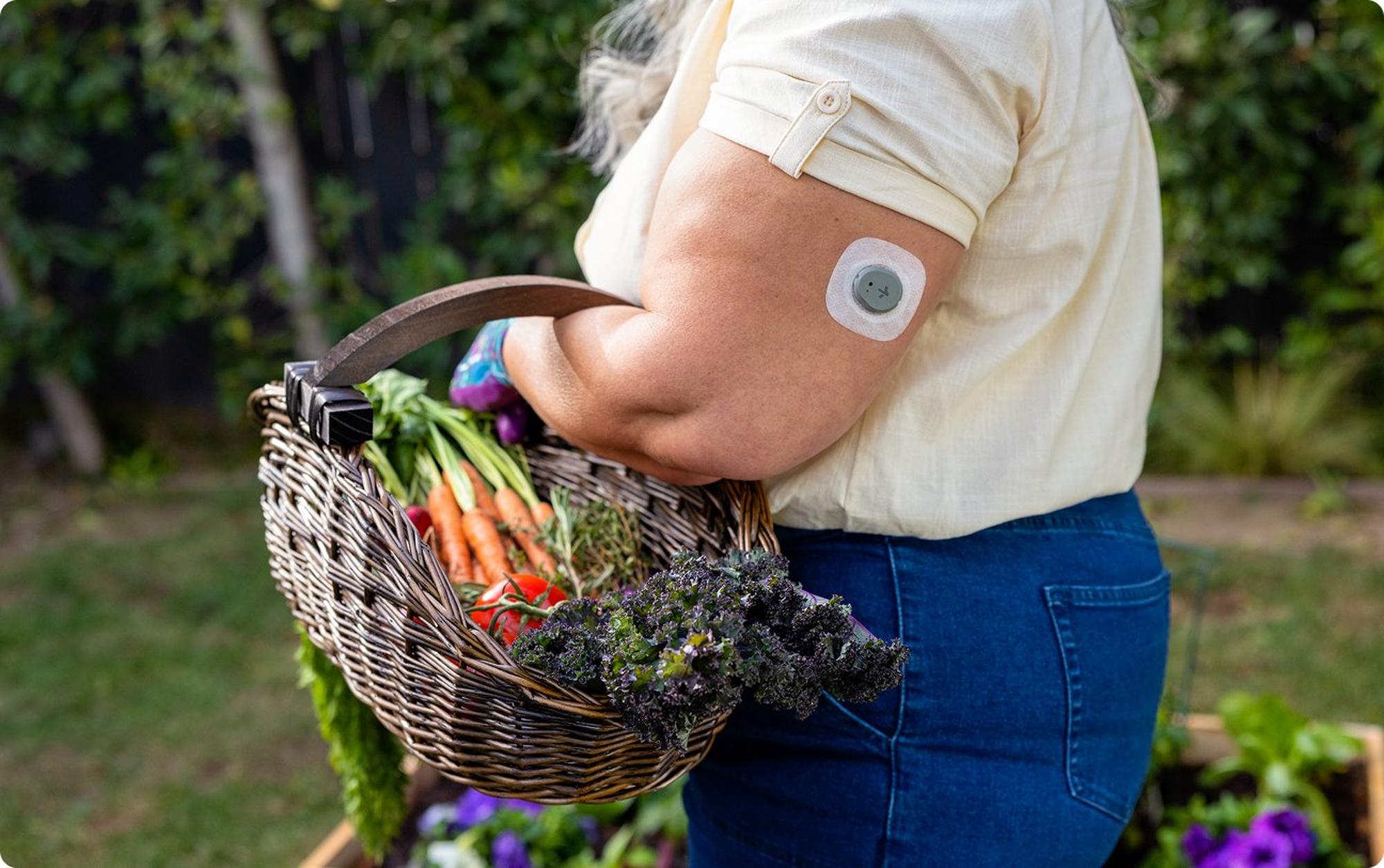woman carrying vegetables with stelo on