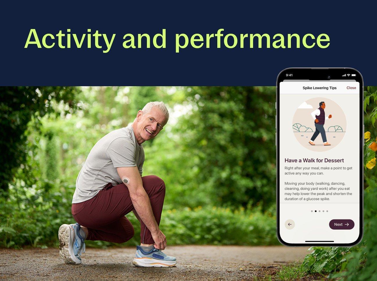 man tying shoe wearing Stelo biosensor 