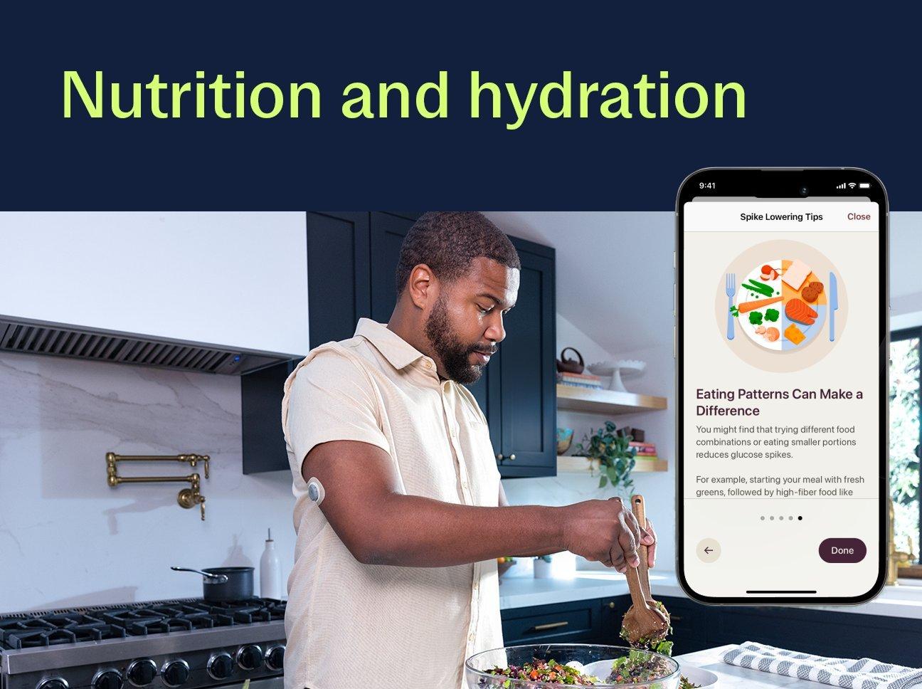 man making a salad while wearing stelo biosensor