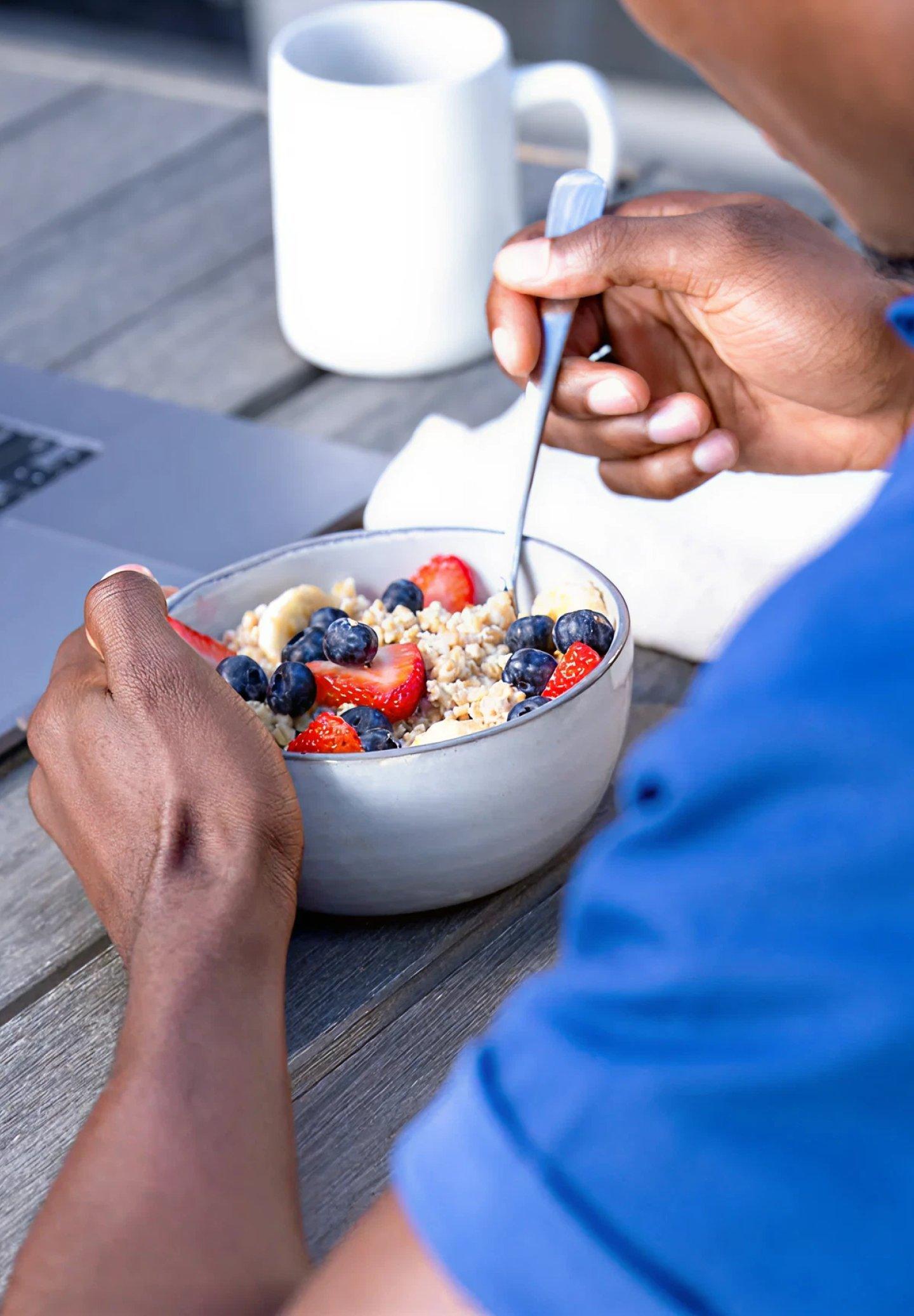 man eating breakfast