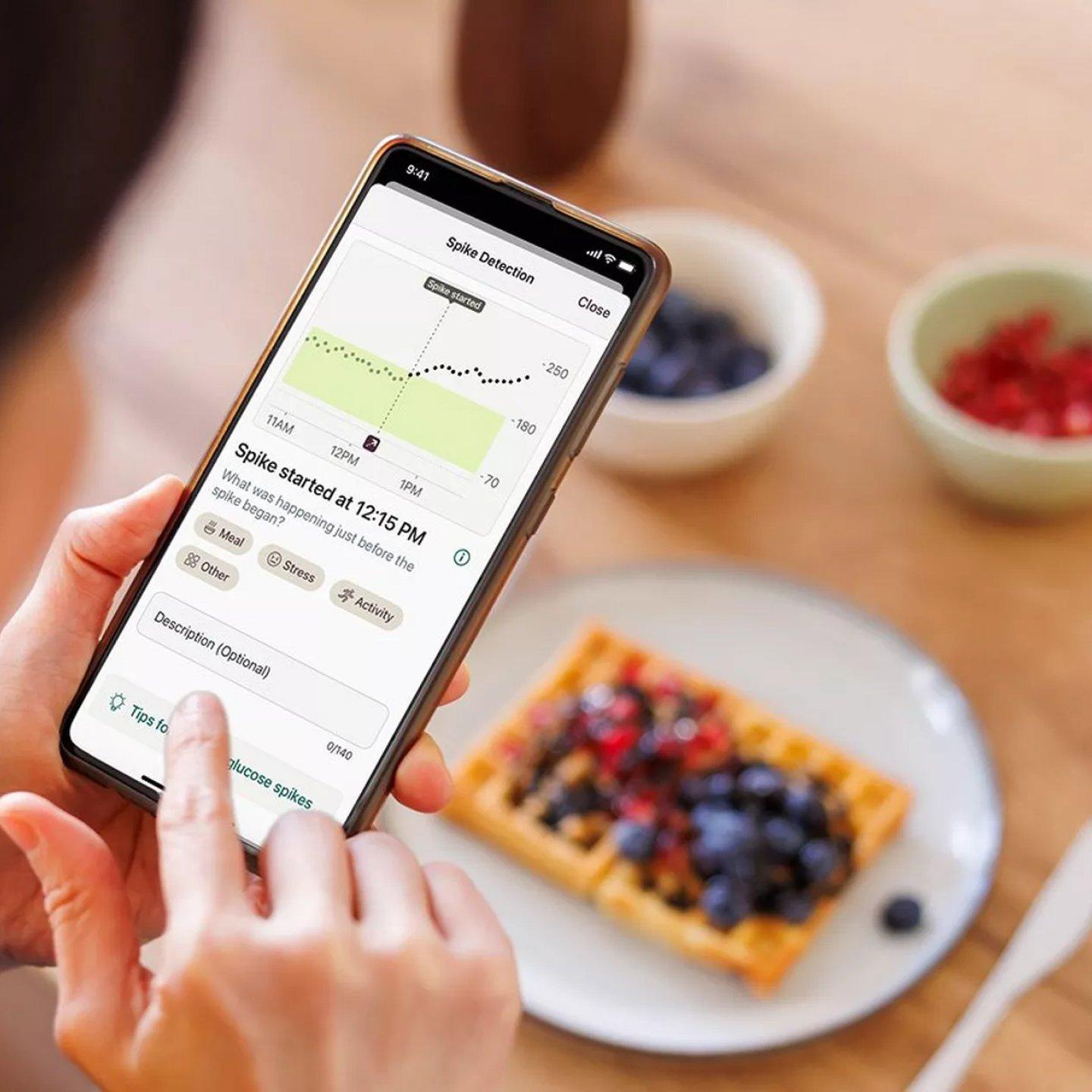 person looking at stelo app on smart device