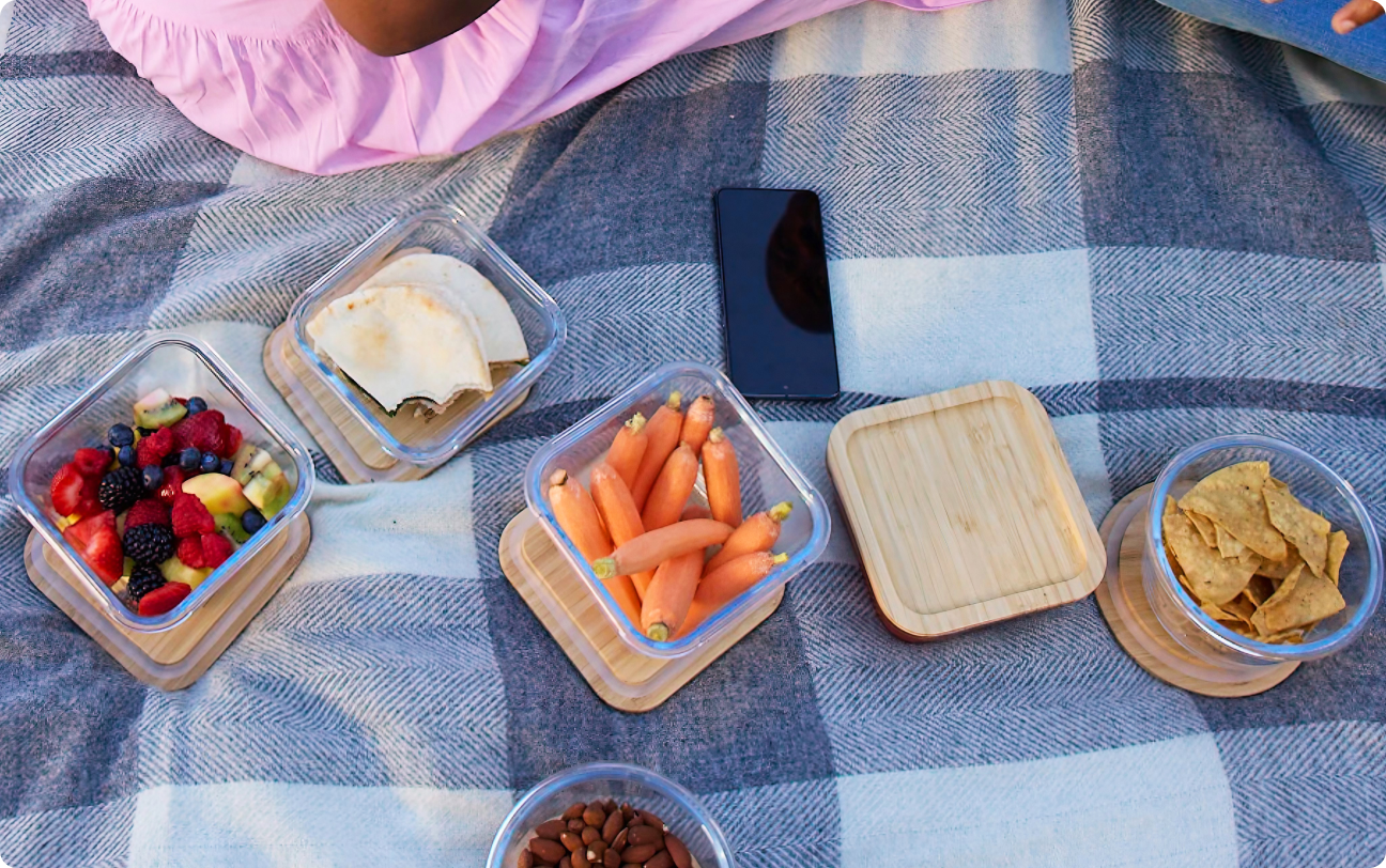 Healthy food on picnic blanket
