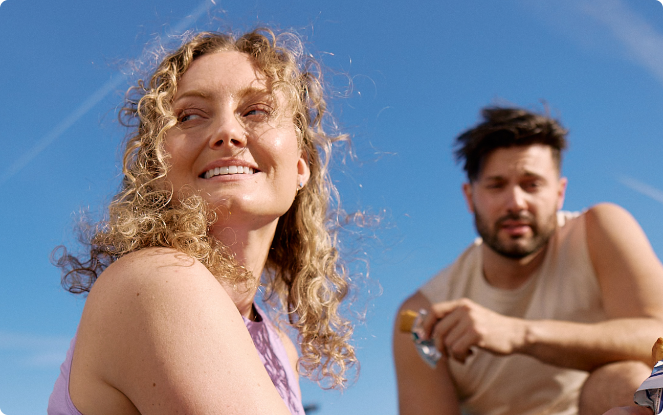 Woman and man exercising outdoors