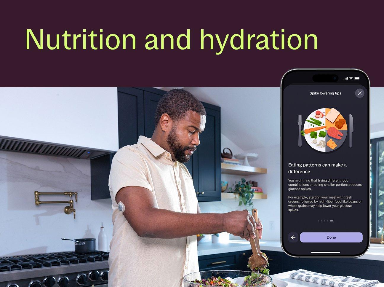 man making a salad while wearing stelo biosensor