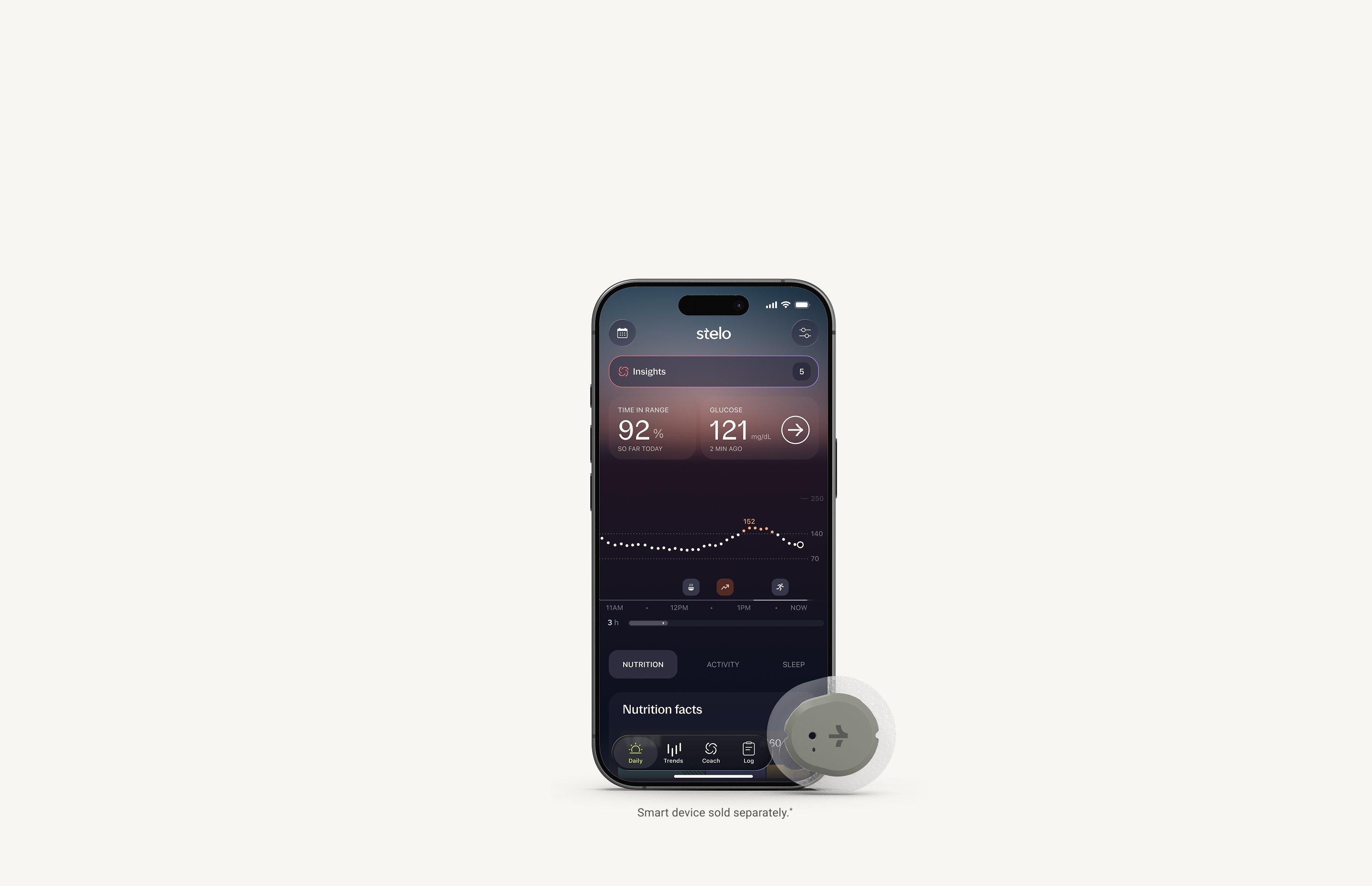 Stelo wearable glucose biosensor and app