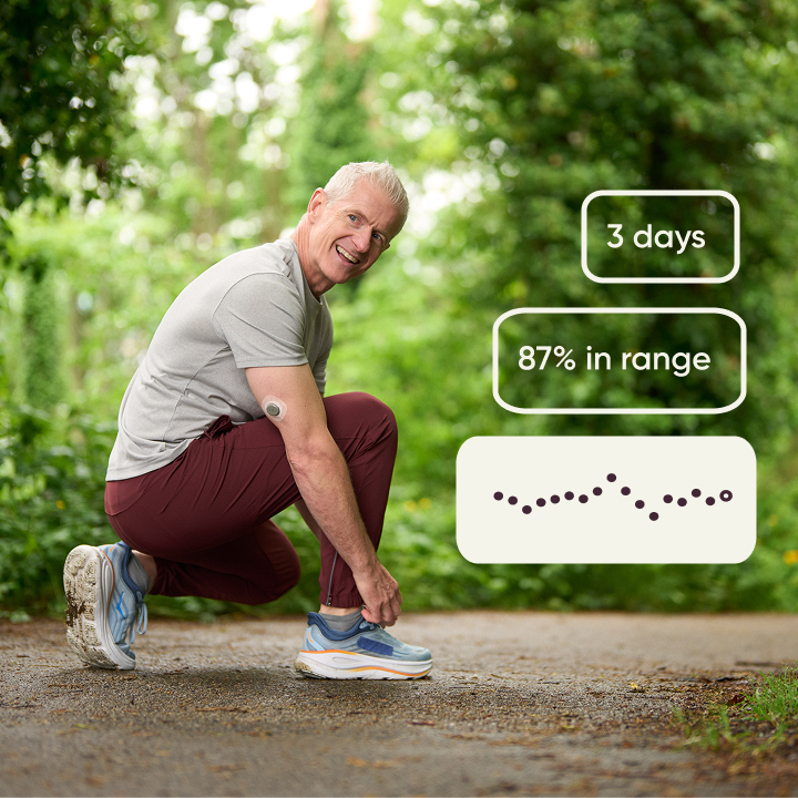 man tying shoe wearing stelo glucose biosensor