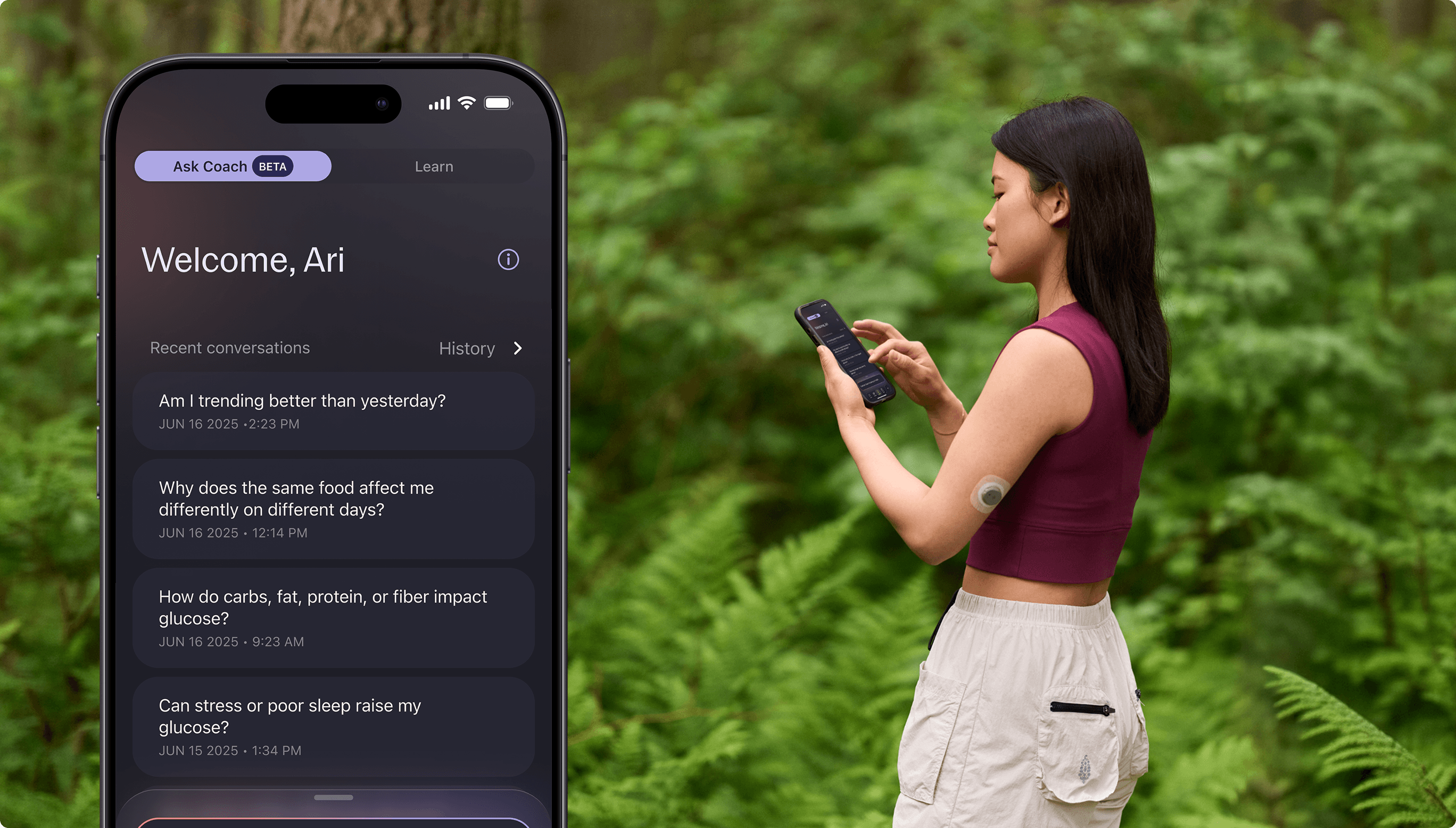 Stelo Coach in app interacting with a Stelo user