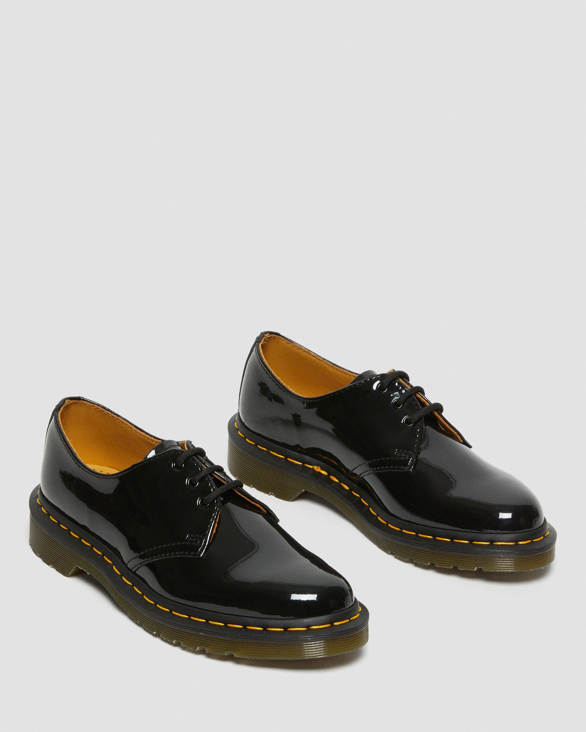 Martens Womens Black Leather Patent 1461 Lace-Up Shoes Dr